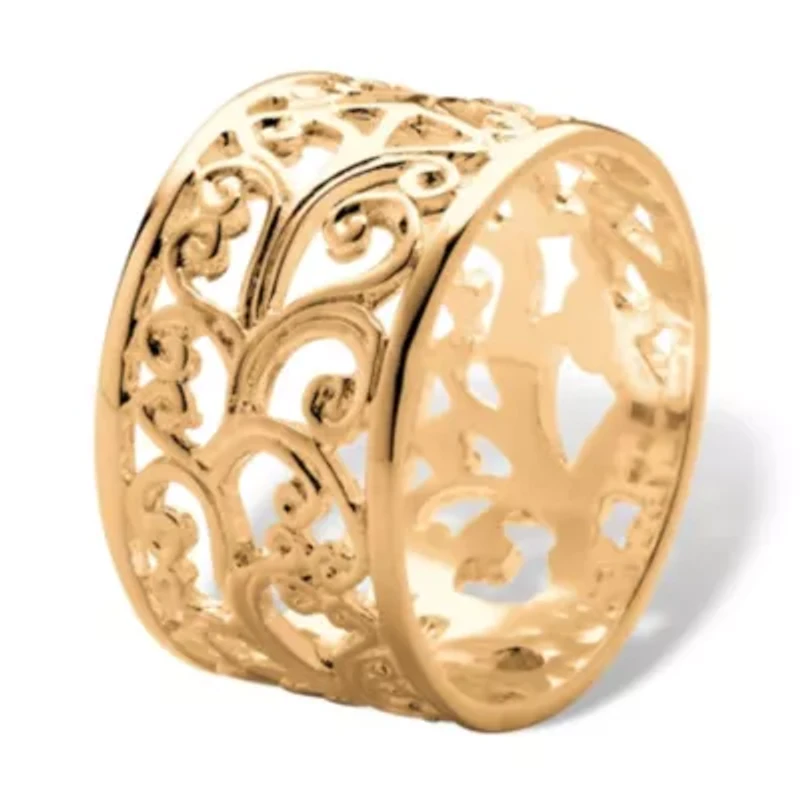 Filigree Gold-Plated Sterling Silver Ornate Scroll Design Ring Band