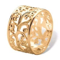 Filigree Gold-Plated Sterling Silver Ornate Scroll Design Ring Band