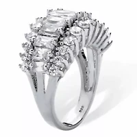4.38 Cttw. Emerald-Cut Cubic Zirconia Platinum-plated Silver Engagement Ring