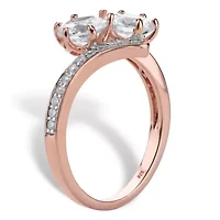 2.20 Cttw. Rose Gold-Plated .925 Silver Round Cubic Zirconia 2-Stone Bypass Ring
