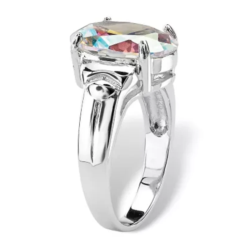 5.81 TCW Oval-Cut Aurora Borealis Cubic Zirconia Ring .925 Sterling Silver