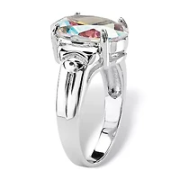 5.81 TCW Oval-Cut Aurora Borealis Cubic Zirconia Ring .925 Sterling Silver