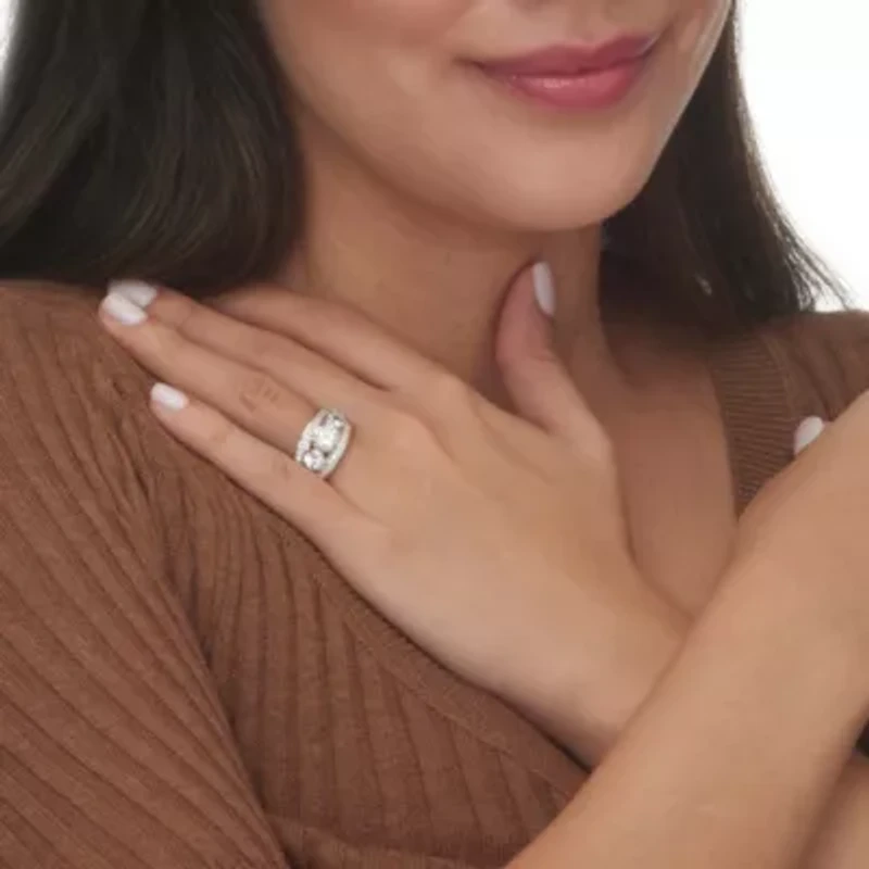 3.41 Cttw. Platinum-plated Sterling Silver Round Cubic Zirconia Anniversary Ring