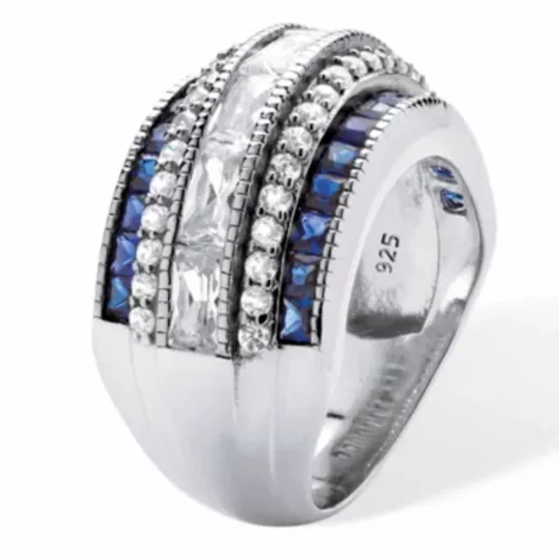 6.48 Cttw. Cubic Zirconia and Simulated Sapphire Platinum-plated Silver Ring