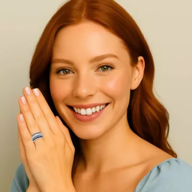 6.48 Cttw. Cubic Zirconia and Simulated Sapphire Platinum-plated Silver Ring