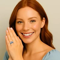 6.48 Cttw. Cubic Zirconia and Simulated Sapphire Platinum-plated Silver Ring
