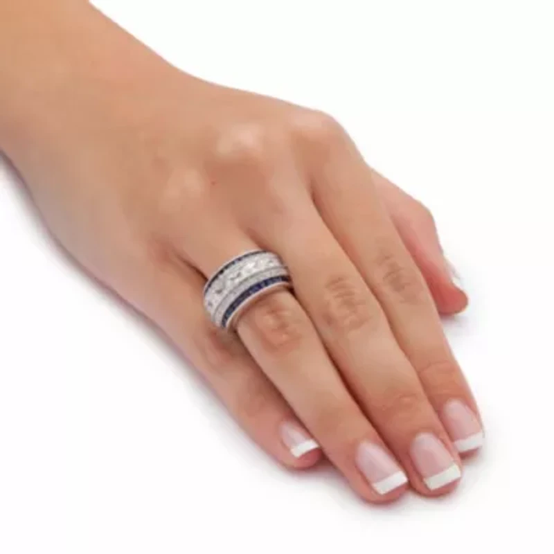 6.48 Cttw. Cubic Zirconia and Simulated Sapphire Platinum-plated Silver Ring