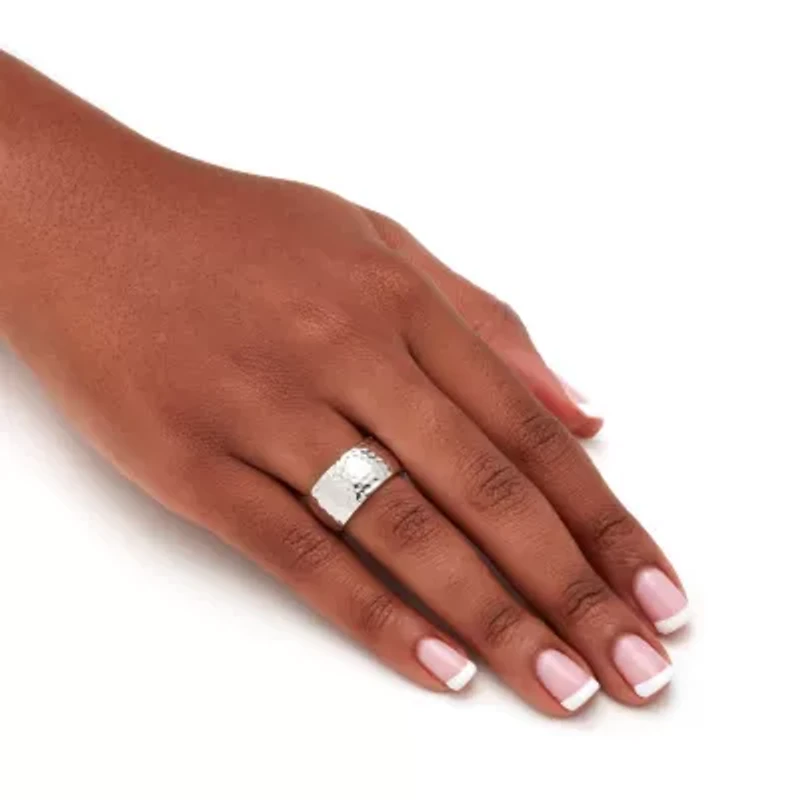 Silvertone Hammered Wide Band Ring 11 mm