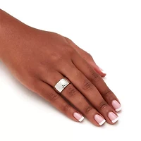 Silvertone Hammered Wide Band Ring 11 mm