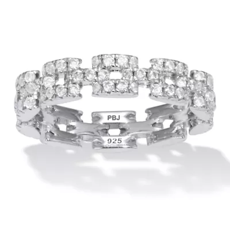 1.08 TCW Round Cubic Zirconia Sterling Silver Eternity Link Ring