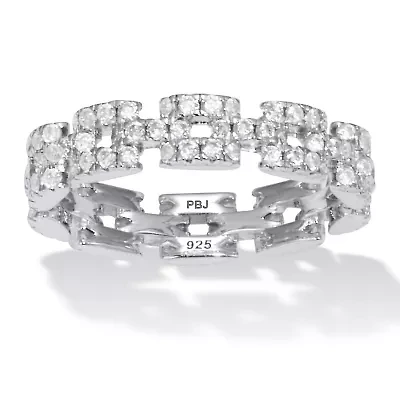 1.08 TCW Round Cubic Zirconia Sterling Silver Eternity Link Ring