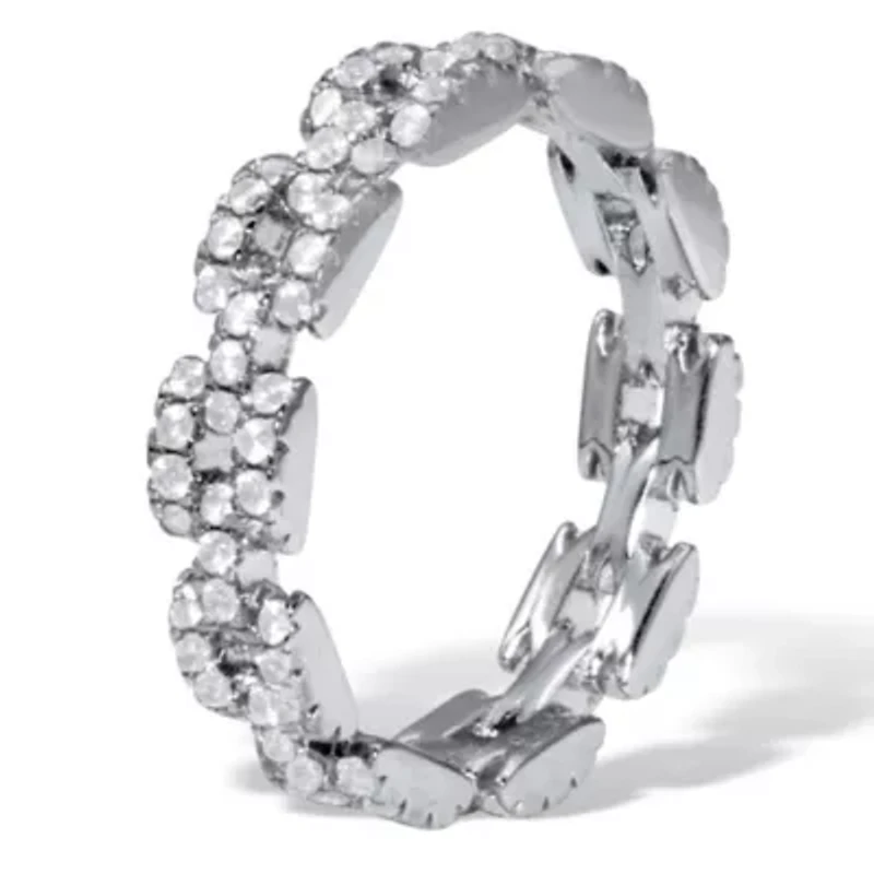 1.08 TCW Round Cubic Zirconia Sterling Silver Eternity Link Ring