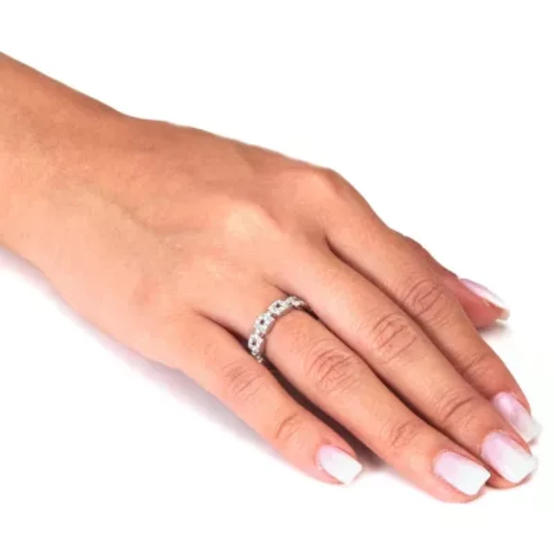1.08 TCW Round Cubic Zirconia Sterling Silver Eternity Link Ring