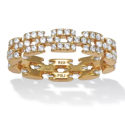 1.08 TCW Round Cubic Zirconia Yellow Gold-Plated Sterling Silver Eternity Ring