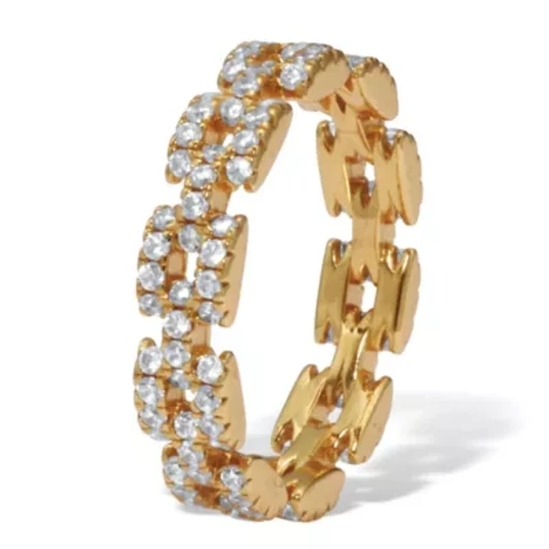 1.08 TCW Round Cubic Zirconia Yellow Gold-Plated Sterling Silver Eternity Ring