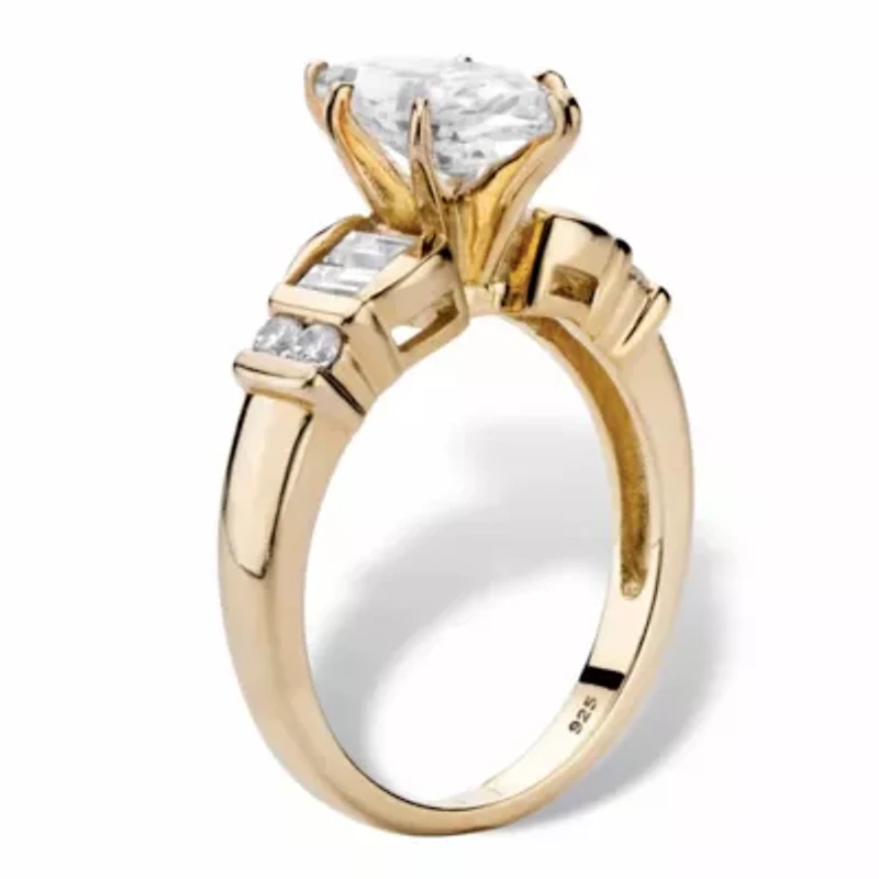 2.69 Cttw 14k Gold-plated Silver Marquise-Cut Cubic Zirconia Engagement Ring