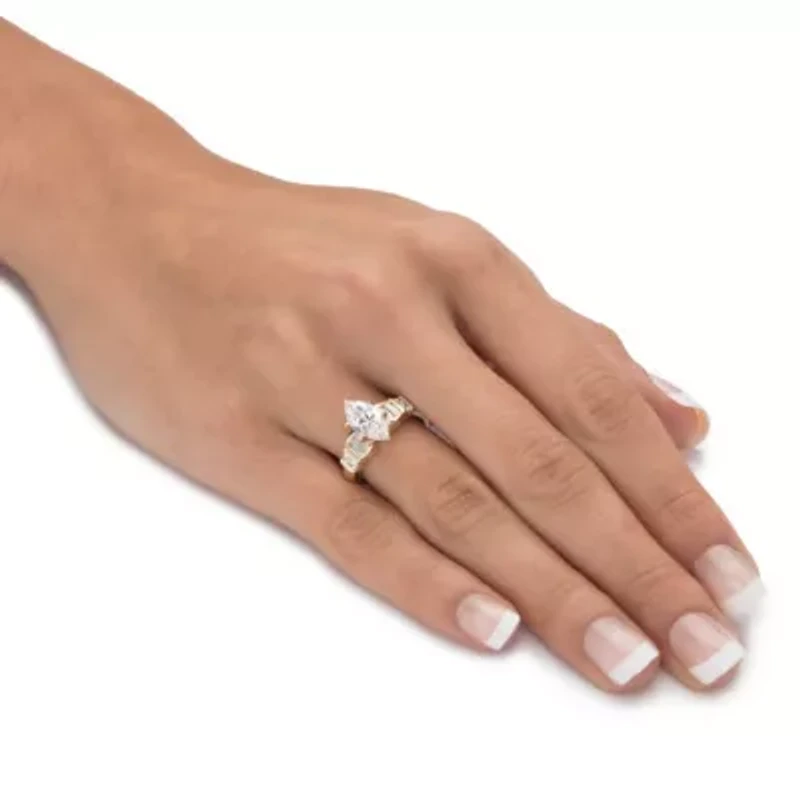 2.69 Cttw 14k Gold-plated Silver Marquise-Cut Cubic Zirconia Engagement Ring