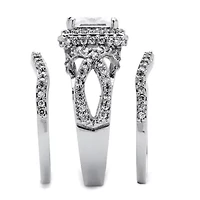 2.82 TCW CZ Platinum-plated Silver 3-Piece Crossover Halo Bridal Ring Set