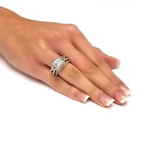 2.82 TCW CZ Platinum-plated Silver 3-Piece Crossover Halo Bridal Ring Set
