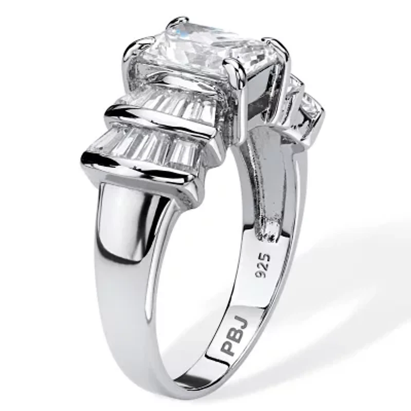 3.10 TCW CZ Ring Platinum-Plated Sterling Silver
