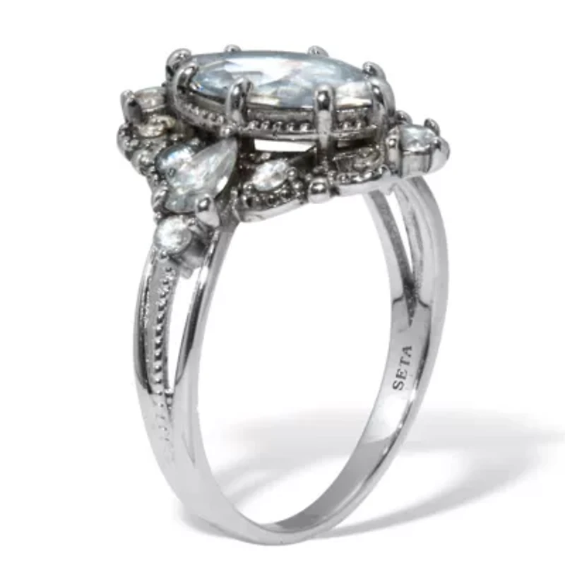 2.72 TCW Marquise Cut Cubic Zirconia Platinum-Plated Ring