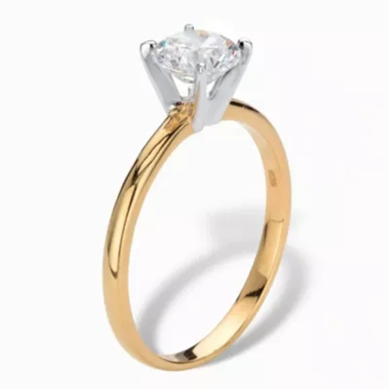 1.08 Cttw. Gold-Plated Sterling Silver Cubic Zirconia Solitaire Engagement Ring