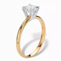 1.08 Cttw. Gold-Plated Sterling Silver Cubic Zirconia Solitaire Engagement Ring