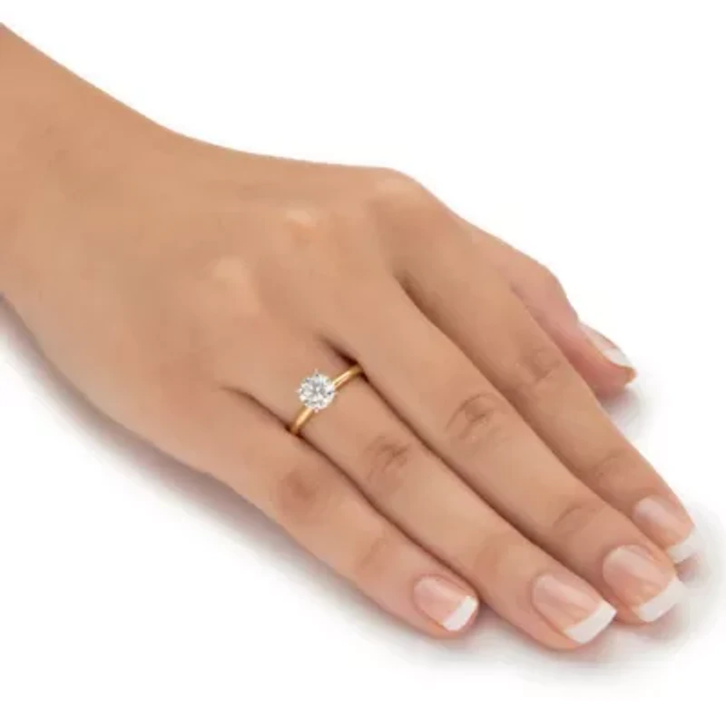 1.08 Cttw. Gold-Plated Sterling Silver Cubic Zirconia Solitaire Engagement Ring