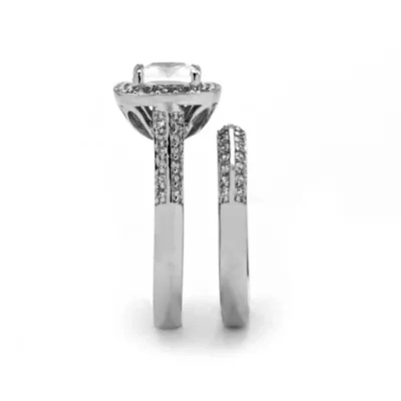 2.08 TCW Cubic Zirconia Platinum-plated Silver 2-Piece Halo Bridal Ring Set