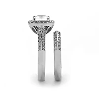 2.08 TCW Cubic Zirconia Platinum-plated Silver 2-Piece Halo Bridal Ring Set
