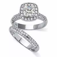 2.08 TCW Cubic Zirconia Platinum-plated Silver 2-Piece Halo Bridal Ring Set