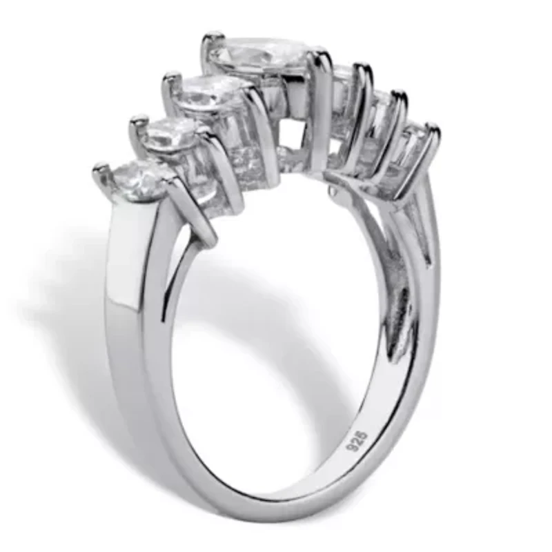 2.00 Cttw Platinum-plated Silver Marquise-Cut Cubic Zirconia Anniversary Band