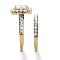 1.99 Cttw. Cubic Zirconia Gold-Plated Sterling Silver Halo Bridal Set