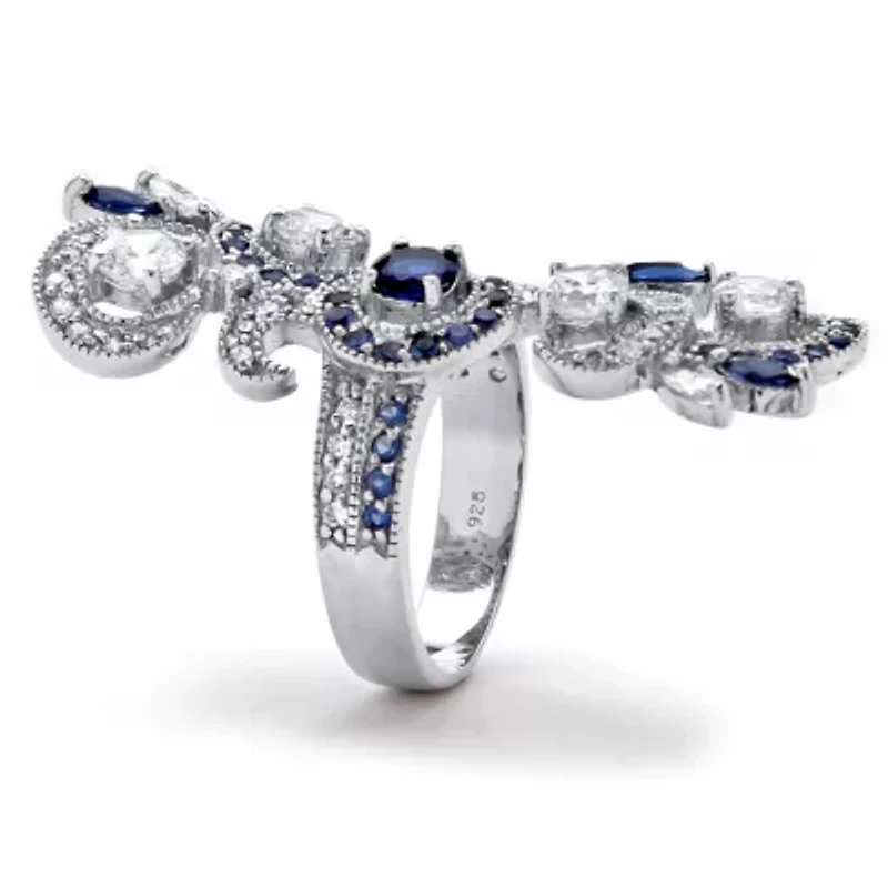 3.81 Cttw. Simulated Blue Sapphire and Cubic Zirconia .925 Silver Vine Ring