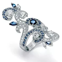 3.81 Cttw. Simulated Blue Sapphire and Cubic Zirconia .925 Silver Vine Ring