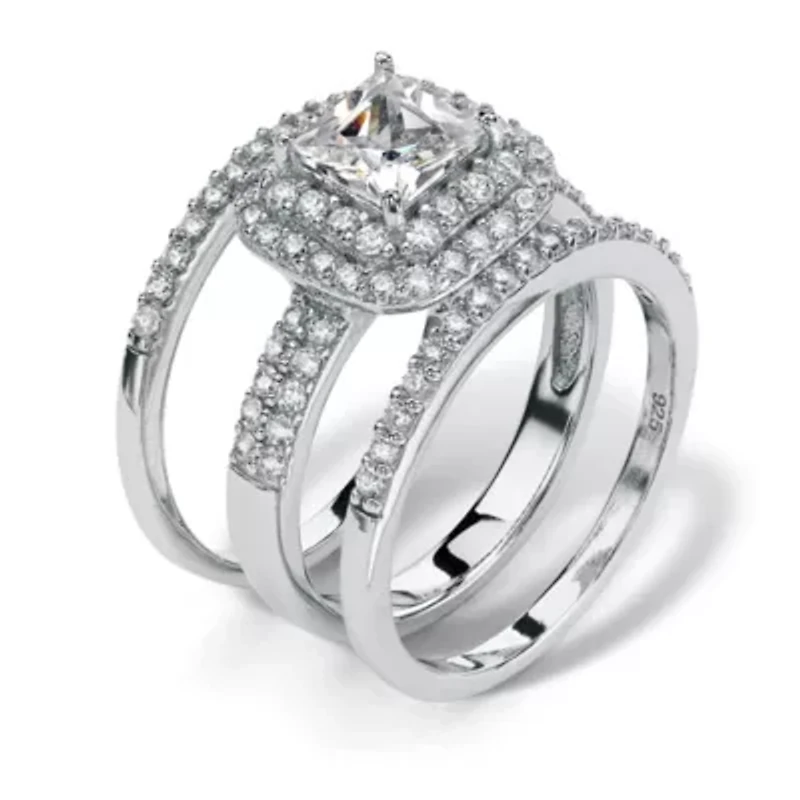 2.37 TCW Princess-Cut Cubic Zirconia Three-Piece Bridal Set