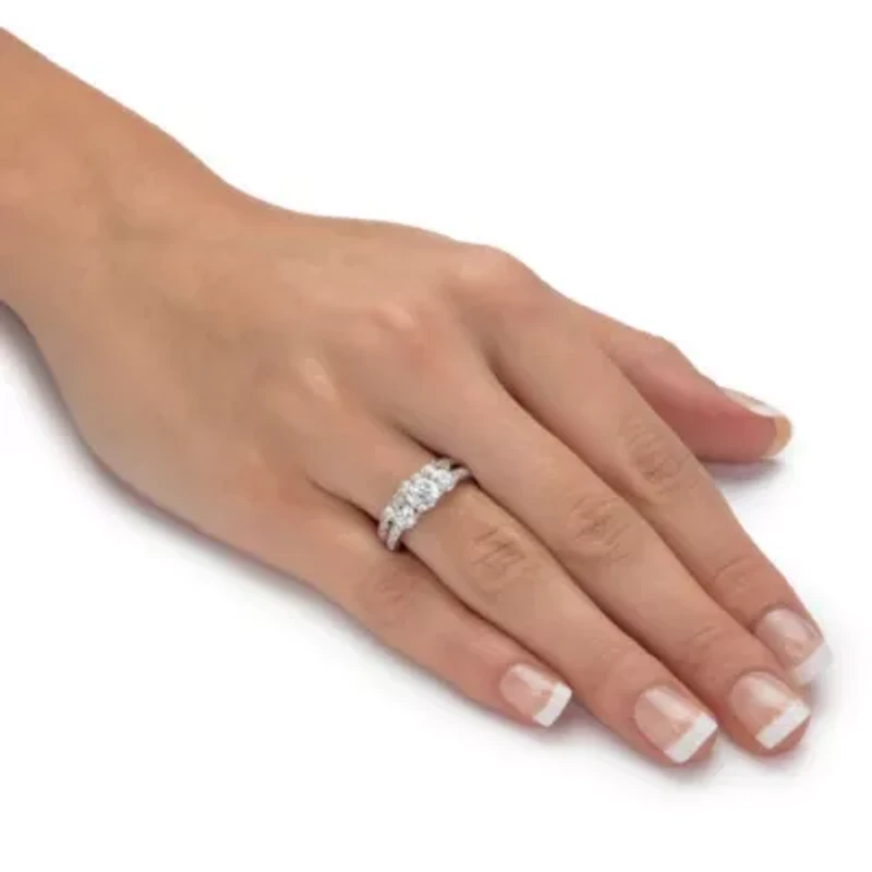 2.09 Cttw 2-Piece Round .925 Silver Cubic Zirconia Wedding Ring Set