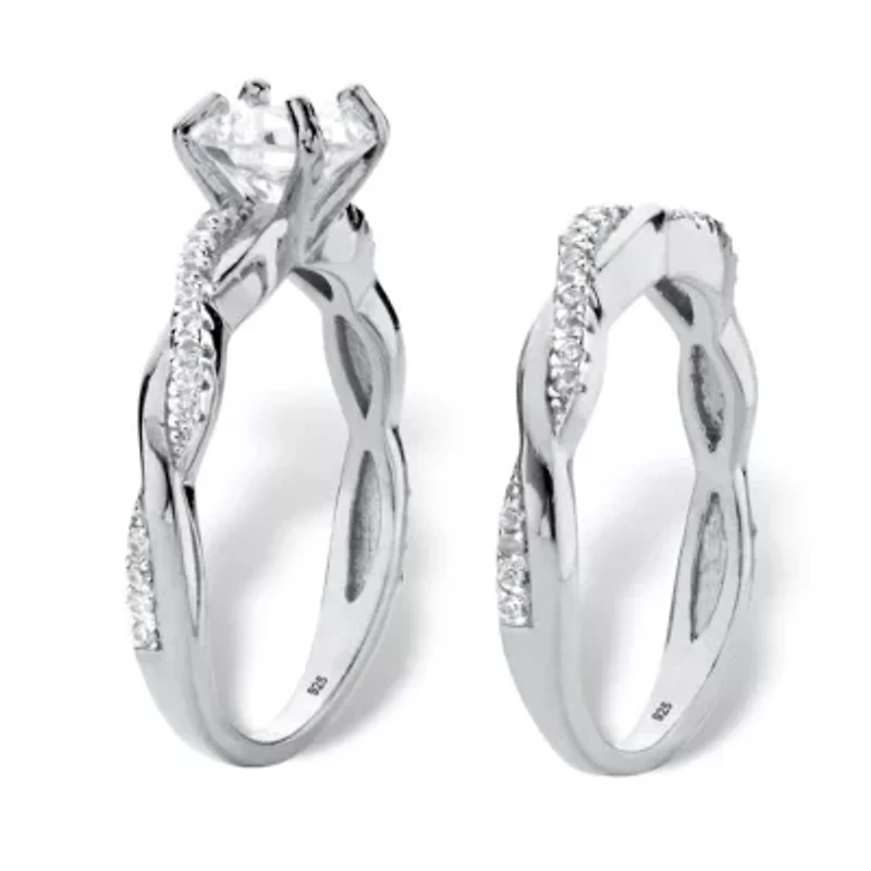 1.79 Cttw. 2-Piece Round .925 Sterling Silver Cubic Zirconia Wedding Ring Set