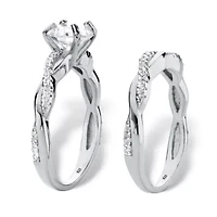 1.79 Cttw. 2-Piece Round .925 Sterling Silver Cubic Zirconia Wedding Ring Set