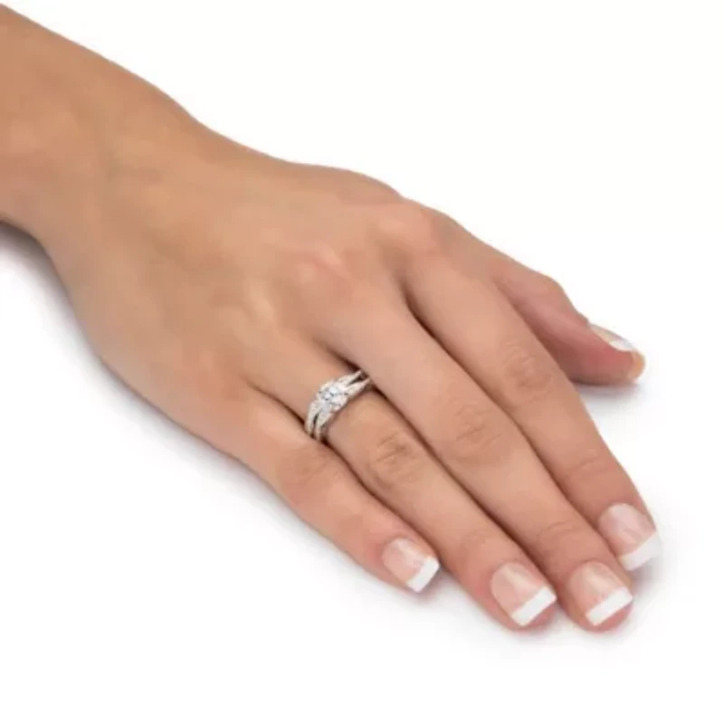 1.79 Cttw. 2-Piece Round .925 Sterling Silver Cubic Zirconia Wedding Ring Set