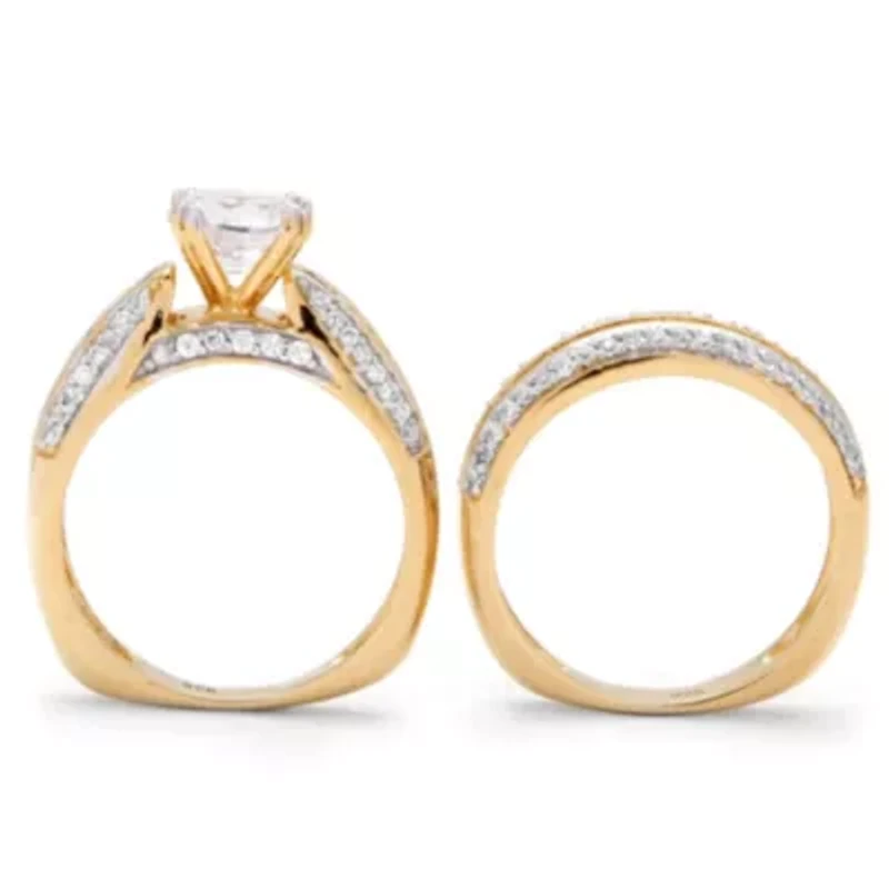 2.55 TCW Cubic Zirconia Two-Piece Bridal Set in14k Gold-plated Sterling Silver