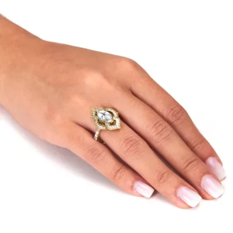 2.67 TCW Marquise Cut Cubic Zirconia 14k Yellow Gold-Plated Antiqued Ring