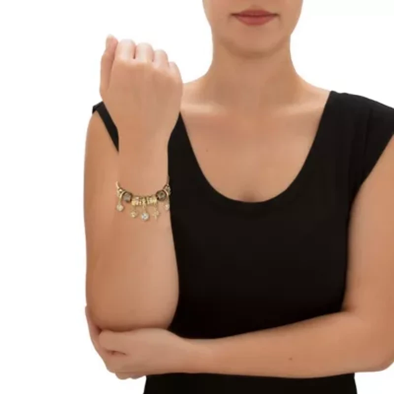 Simulated Birthstone Goldtone Charm Bracelet 8"