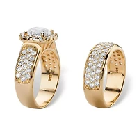 4.43 TCW Cubic Zirconia 14k Gold-plated Silver 2-Piece Halo Bridal Ring Set