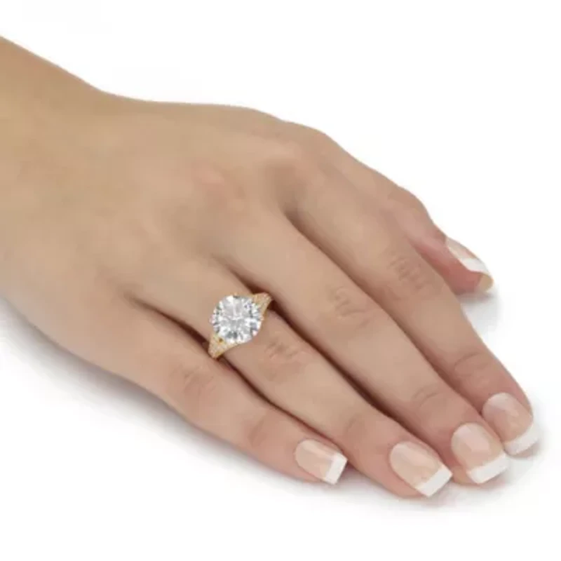 6.30 Cttw. Round CZ Gold-Plated .925 Silver Milgrain Split Shank Engagement Ring