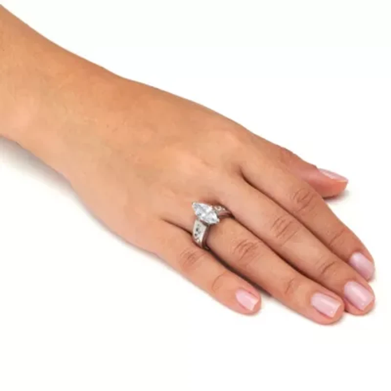2.9 TCW Marquise-Cut Cubic Zirconia Sterling Silver Bridal Ring