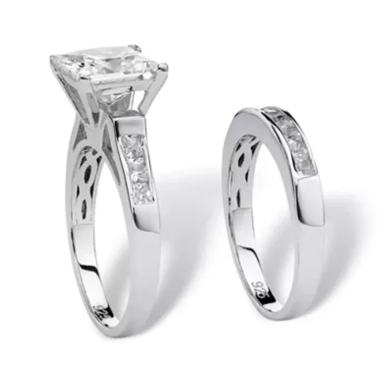 3.81 TCW CZ 2-Piece Bridal Set Platinum Plated .925 Sterling Silver