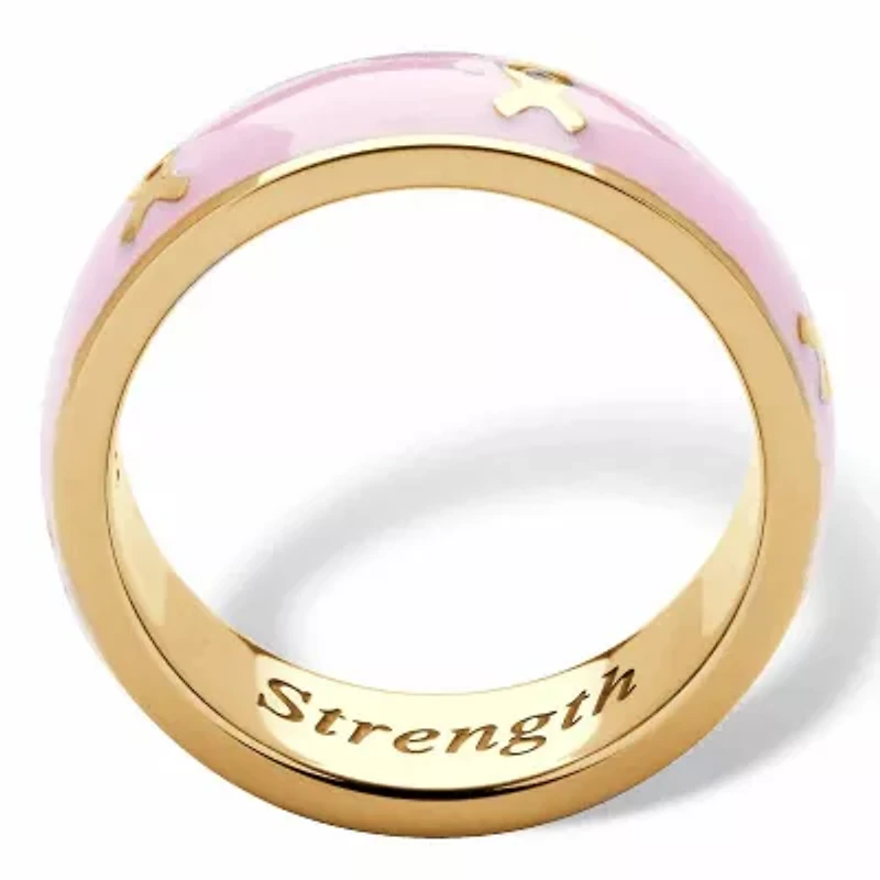 Breast Cancer Awareness Pink Enamel Inscribed Ribbon Eternity Band