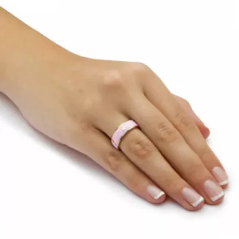 Breast Cancer Awareness Pink Enamel Inscribed Ribbon Eternity Band
