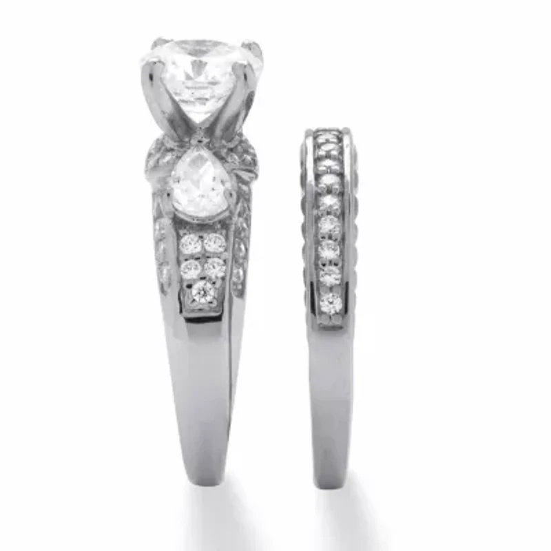 2 Piece 3.47 TCW CZ Bridal Set Platinum-plated Sterling Silver